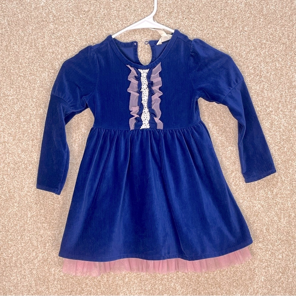 Imperfect Matilda Jane dress lined blue textured pink sparkly mesh hem trim sz 4